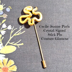 Vintage Cecile Jeanne Paris Modernist Stick Pin Gold with an Abstract Curly Design, Fabulous High End Designer Fashion Jewelry 7R5L6
