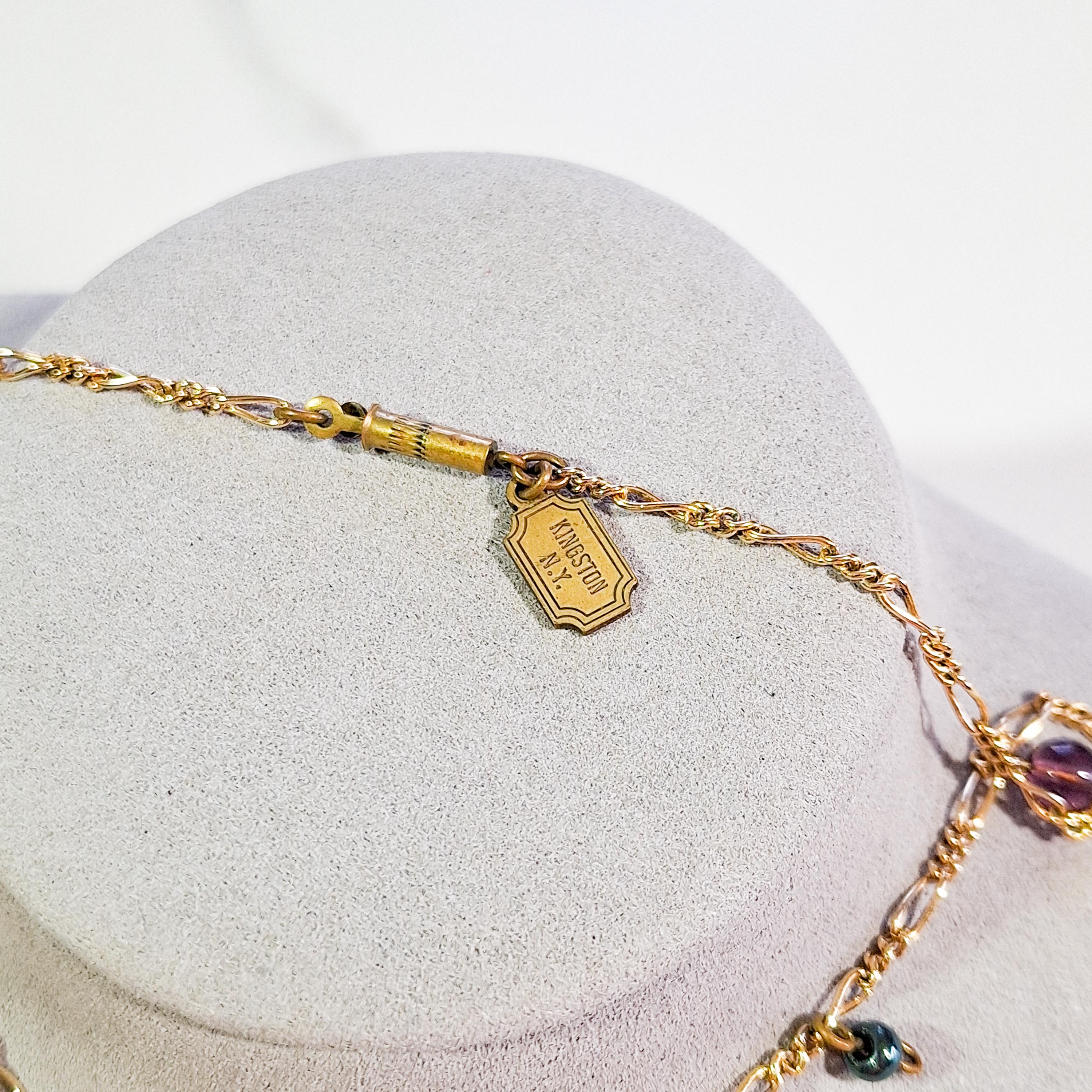 Vintage Pididdly Links Necklace, Colorful Glass Charms in Shapes