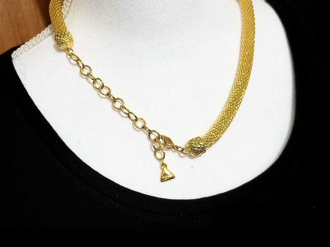 Vintage Liz Claiborne Gold Necklace Thick Rounded Mesh in | Etsy