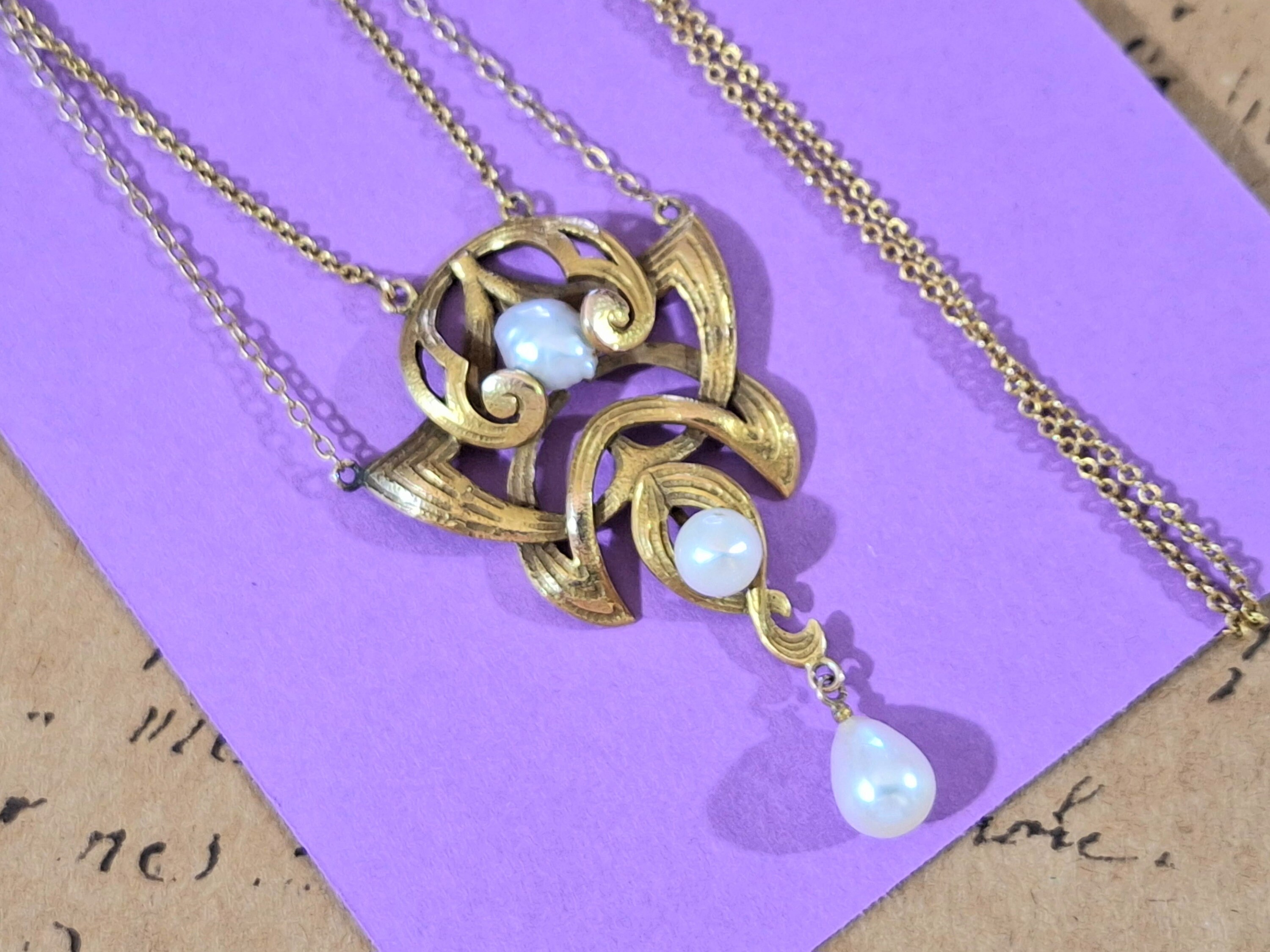 MUSEE ART ■Belt Vintage Necklace ネックレス Rare Art Nouveau 14k Necklace Signed Nabstedt, Lavalier
