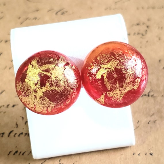 Vintage Red and Gold Italian Blown Glass Clip On … - image 5