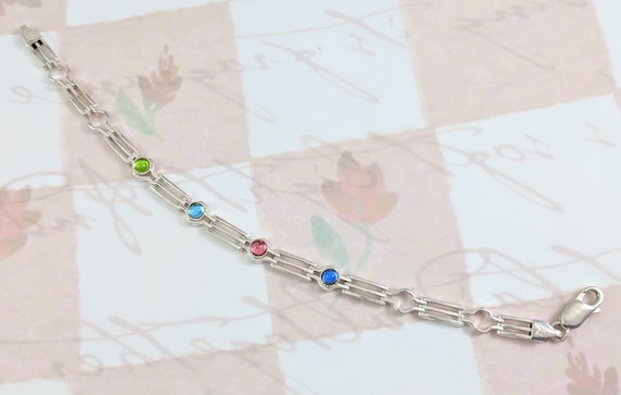 Italian Sterling Silver Bracelet with Colorful Gl… - image 2