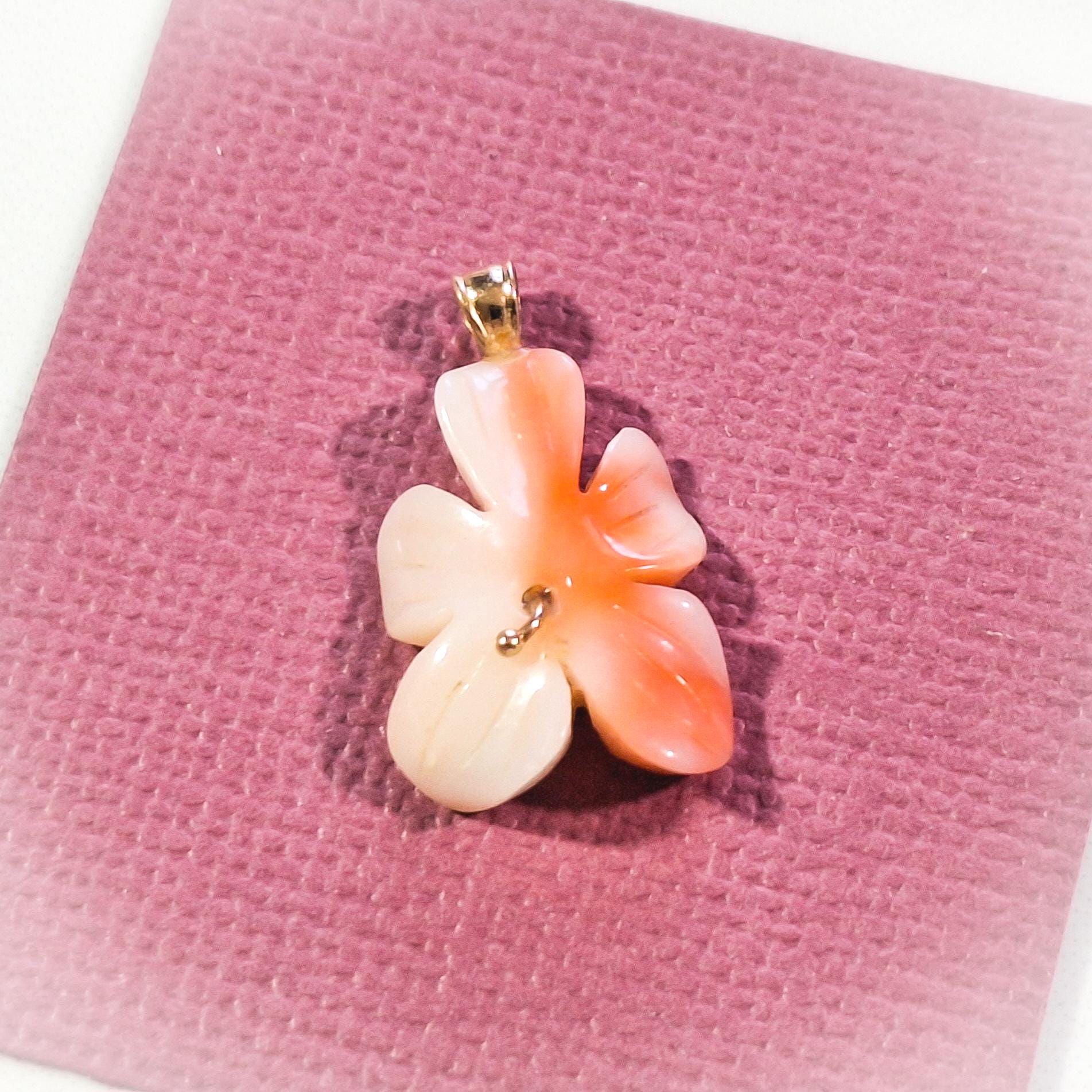 Vintage Angel Skin Coral Pendant with 14k Gold Bale, Carved Flower 