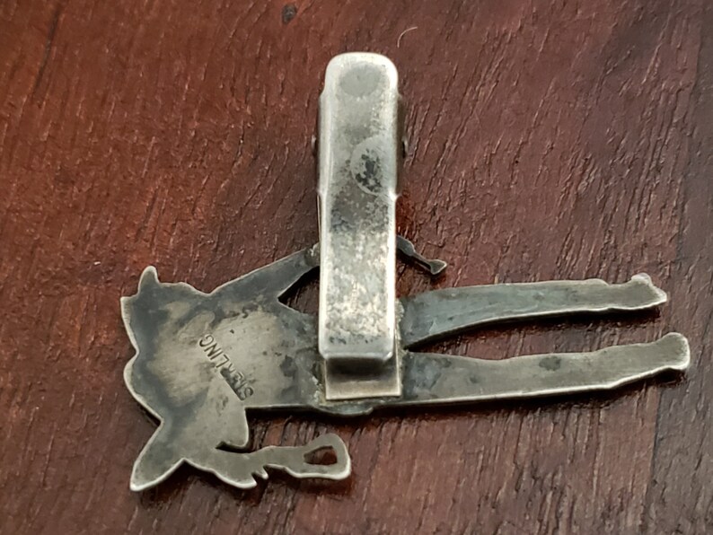 Well Detailed Adornment Vintage Sterling Silver Western Cowboy Tie Clip Full Silhouette of Man Holding a Horse Saddle and Branding Iron