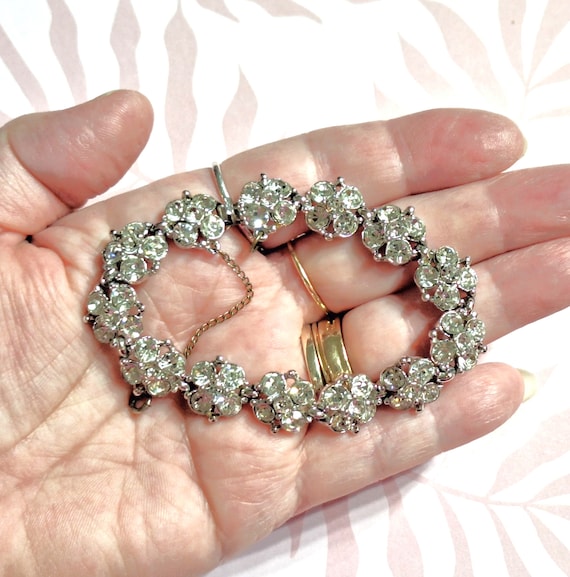 Vintage Signed Bogoff Clear Rhinestone Bracelet, … - image 2