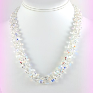 Glass Crystal Clear Aurora Borealis Beaded Necklace Double Strand Wedding Necklace Bridal Jewelry Elegant Evening Wear Beautiful Sparkling
