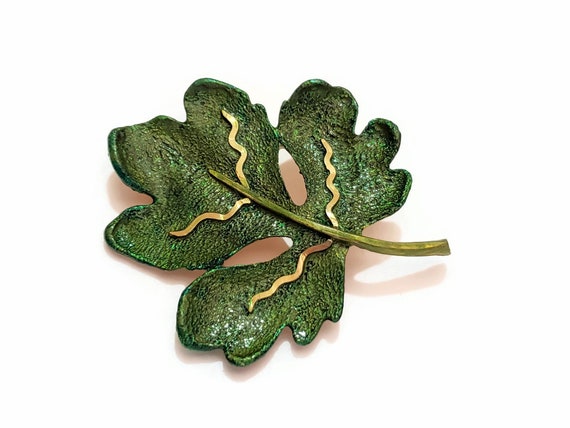 Vintage BSK Leaf Shaped Brooch, Repurposed Upcycl… - image 2