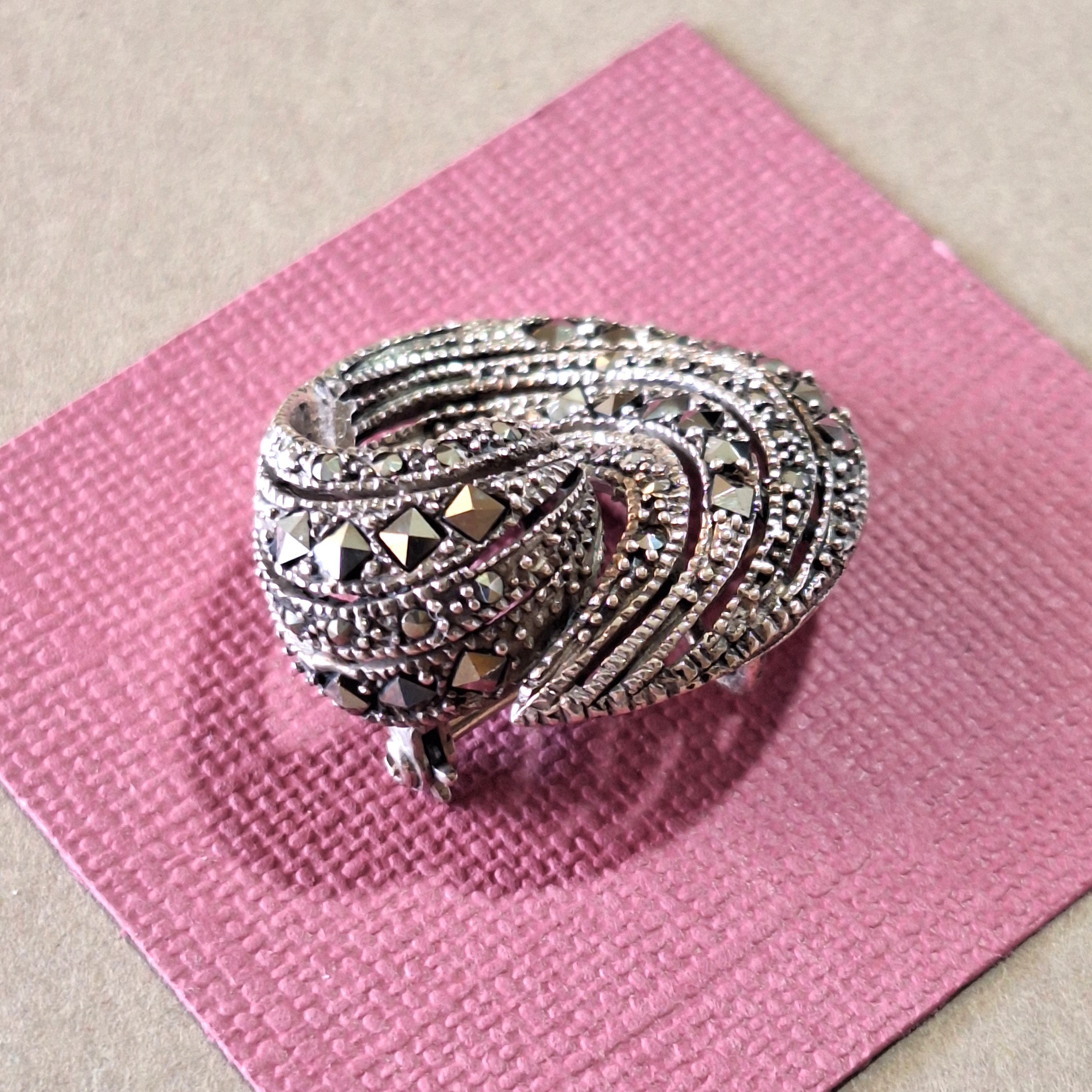 シルバー925 マーカサイト クロス デザイン ブローチ、ペンダント兼用 レトロ ヴィンテージ マーカサイト ブローチペンダント 925スターリング