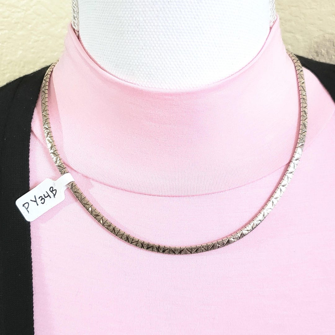 Omega Chain Pattern Vintage Sterling Silver Omega Chain Necklace With Bright Cut Lines ...
