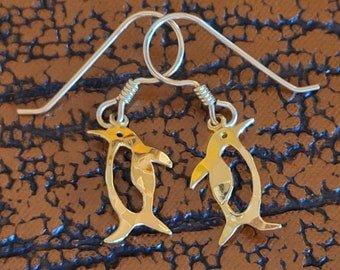 Vintage Wild Bryde Penguin Earrings, Gift for Penguin Lover, Gold Penguin Earrings, Dangles with Ear Wires, Bird Lover Gift