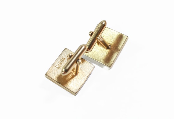 Boutons De Manchette Homme Swank Argent Sterling Vintage - Motif Carré Et Tourbillon à Bascule - Occasion