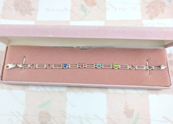 Italian Sterling Silver Bracelet with Colorful Gl… - image 5