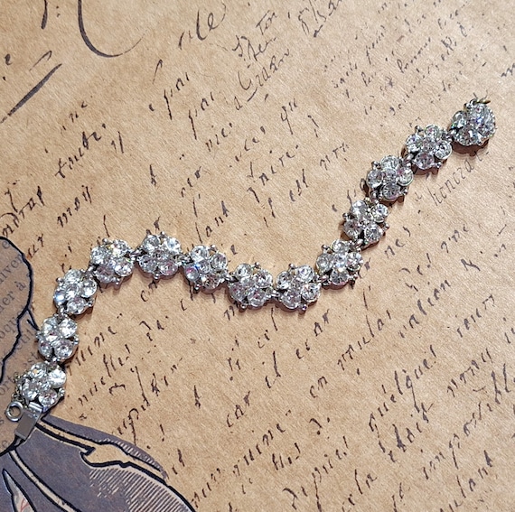 Vintage Signed Bogoff Clear Rhinestone Bracelet, … - image 1