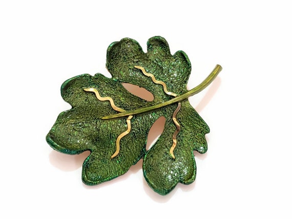 Vintage BSK Leaf Shaped Brooch, Repurposed Upcycl… - image 7