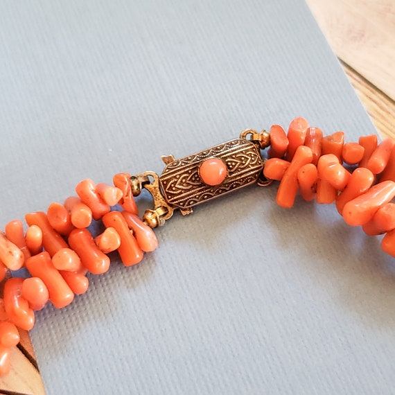 Collier Double Rang En Corail Rouge Et Argent Sterling - Occasion Bon état