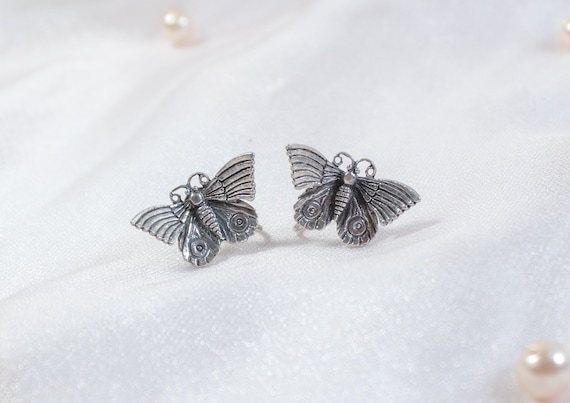 Orange and White Enamel Speckled Butterfly Pierced Earring