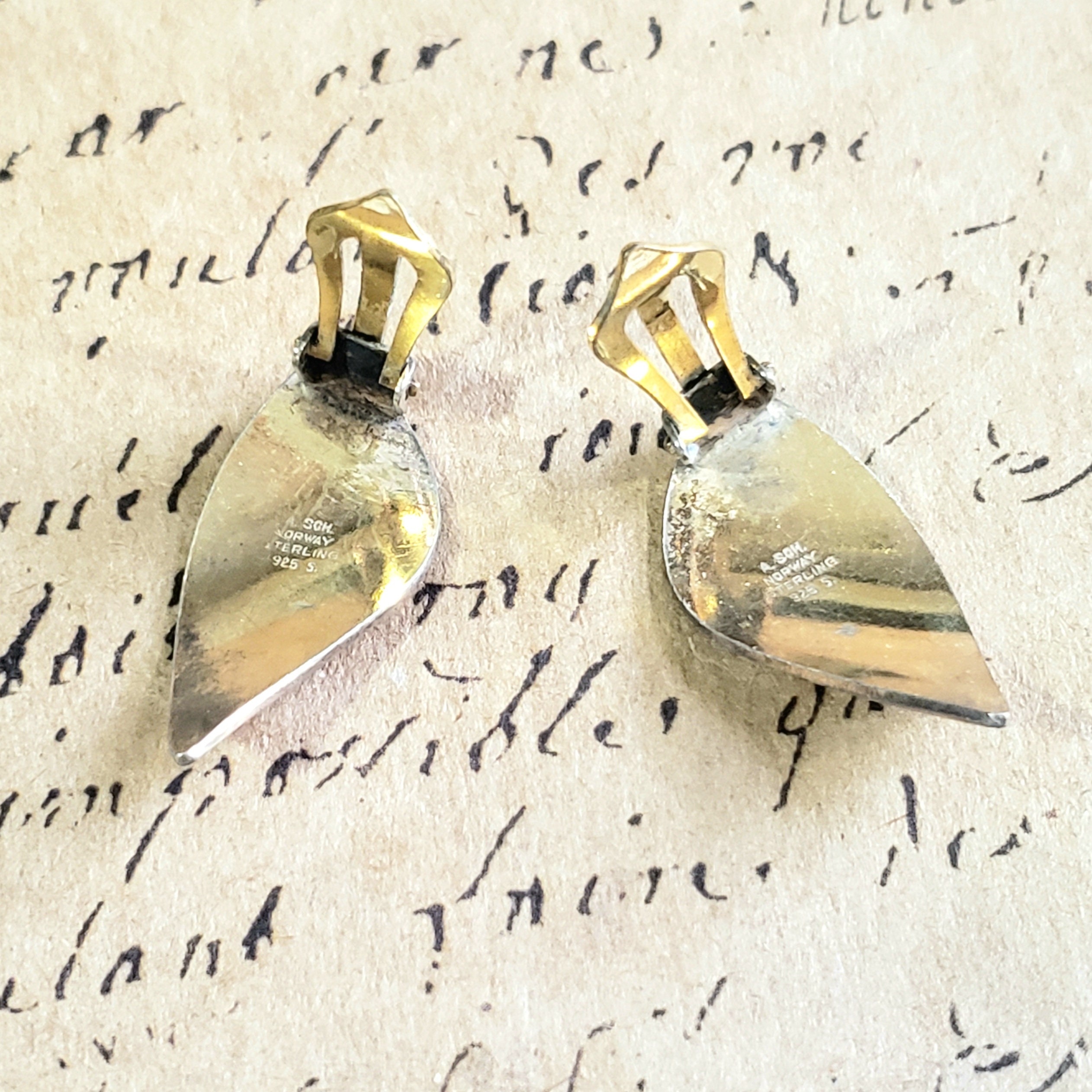 Boucles D'oreilles Vintage En Argent Sterling Norvégiennes - Énormes Modèles émaillés Style Art Déco - Occasion