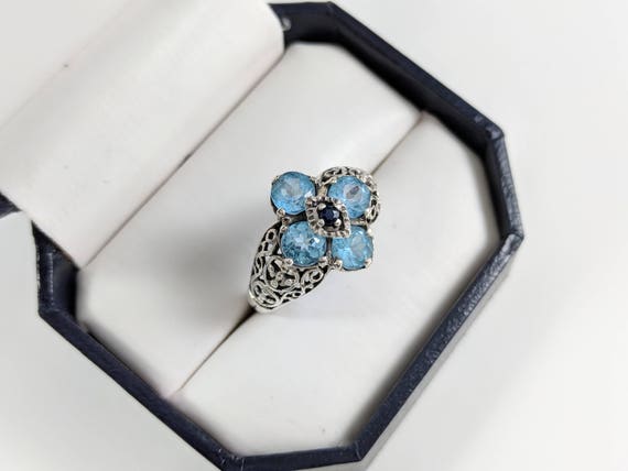 Vintage Sterling Silver Ring with Four Aquamarine… - image 3