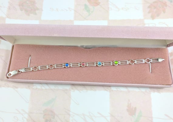 Italian Sterling Silver Bracelet with Colorful Gl… - image 7