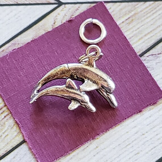 Dolphin with Baby Calf Sterling Silver Antiqued Finish Dolphin with Baby Calf Sterling Silver Antiqued Finish