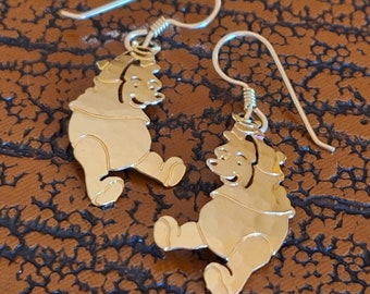 Vintage Disney Wild Bryde Winnie the Pooh Bear Gold Filled Earrings, French Hook Ear Wires, Very Cute Character Earrings