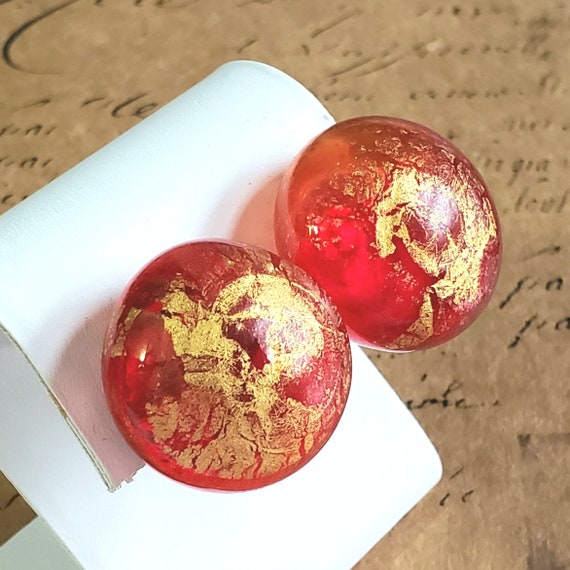 Vintage Red and Gold Italian Blown Glass Clip On … - image 4