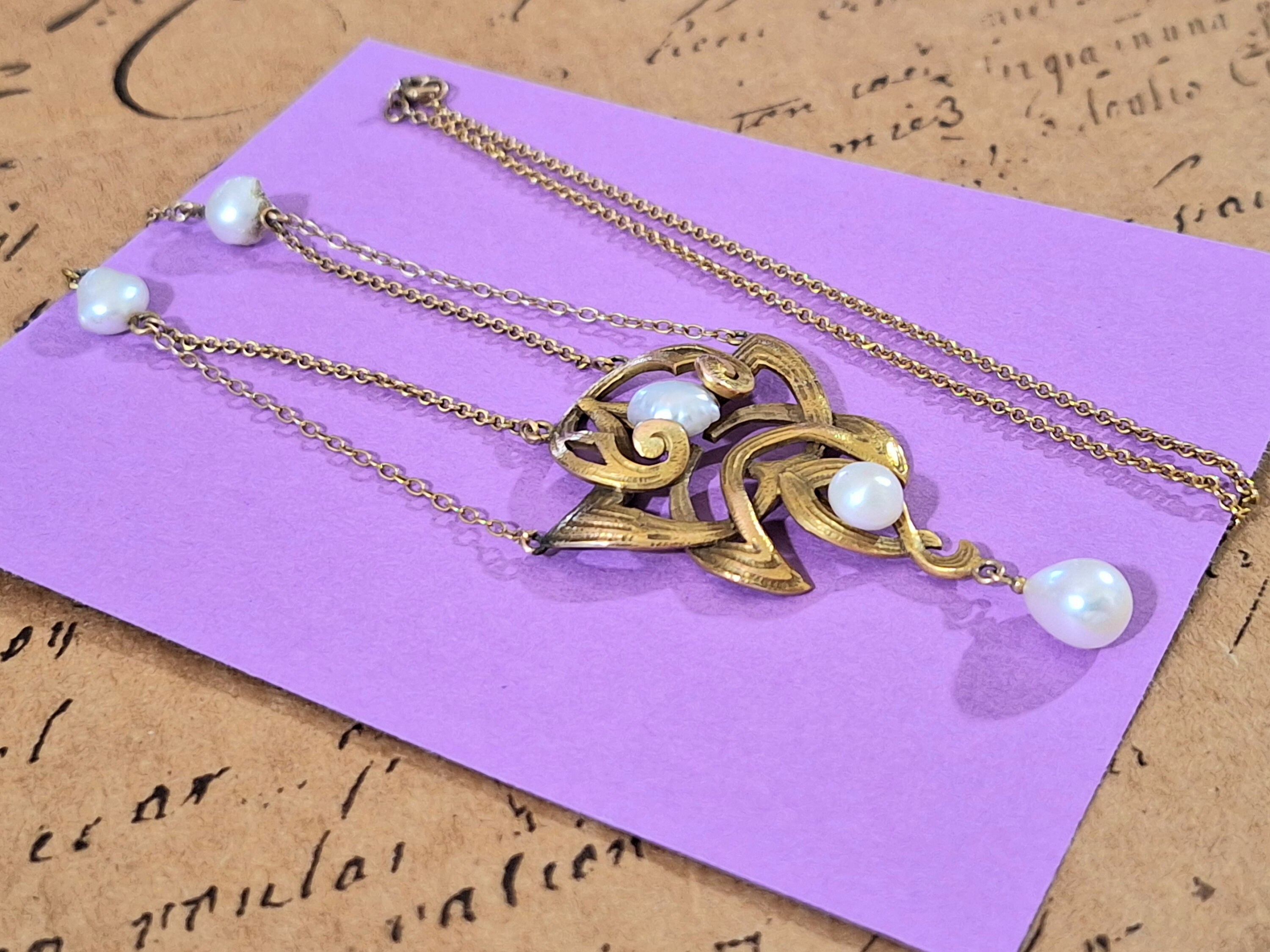 Rare Art Nouveau 14k Necklace Signed Nabstedt, Lavalier