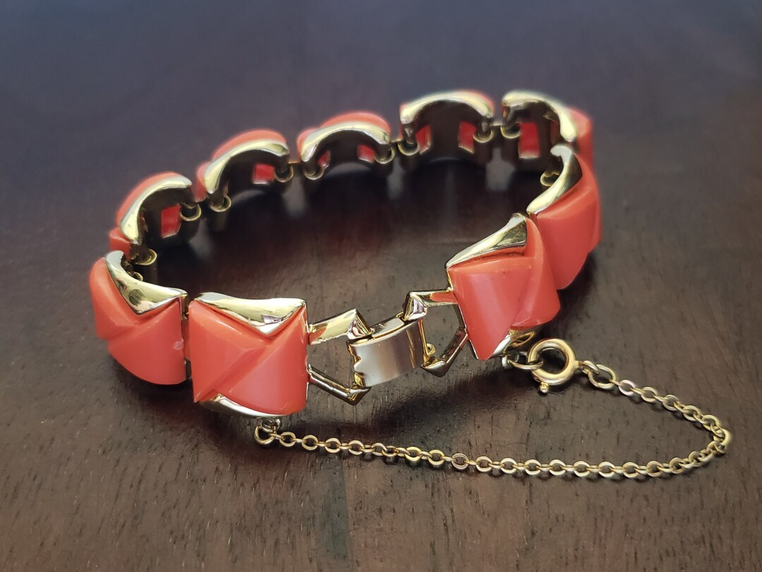 Vintage Coro Pegasus Orange Thermoset Plastic Bracelet, Chunky