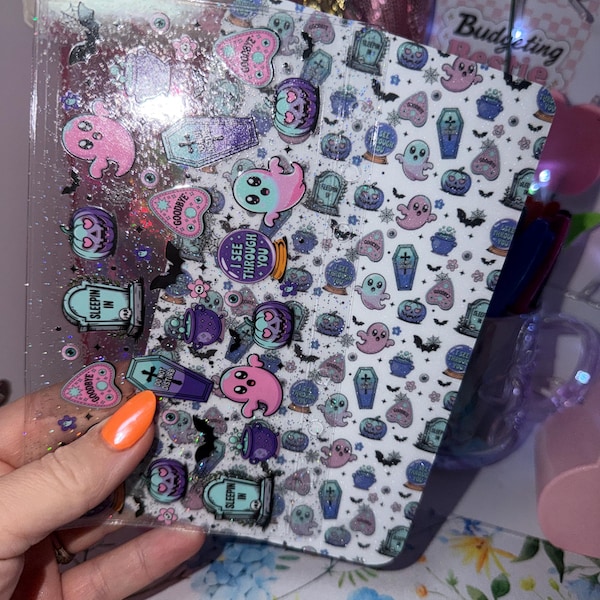 A6 dashboard and uvdtf decorated glitter zipless Wallet: I see through you Cash Savings Envelope