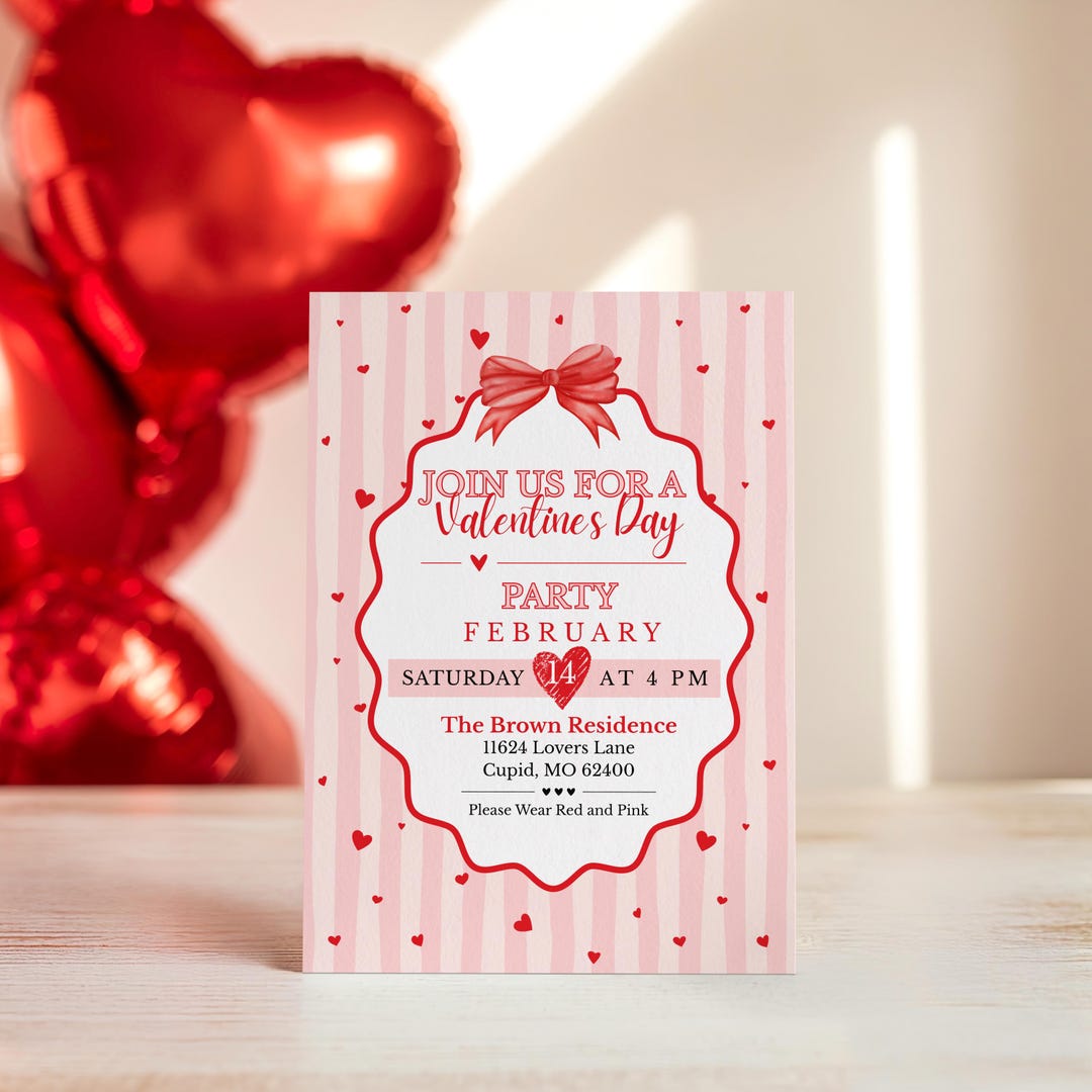 February Invite Valentine's Day Party Invitation | Pink and Red Invite | Galentine's ...