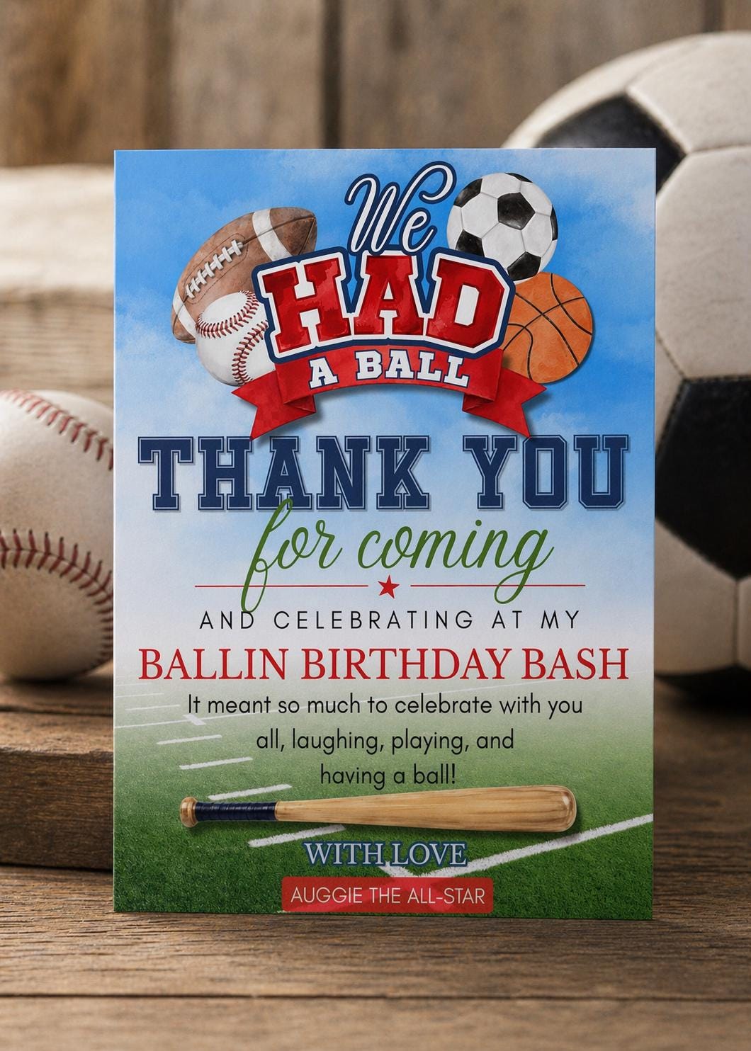 Sports Birthday Thank You Card | We Had a Ball | All Star Printable ...