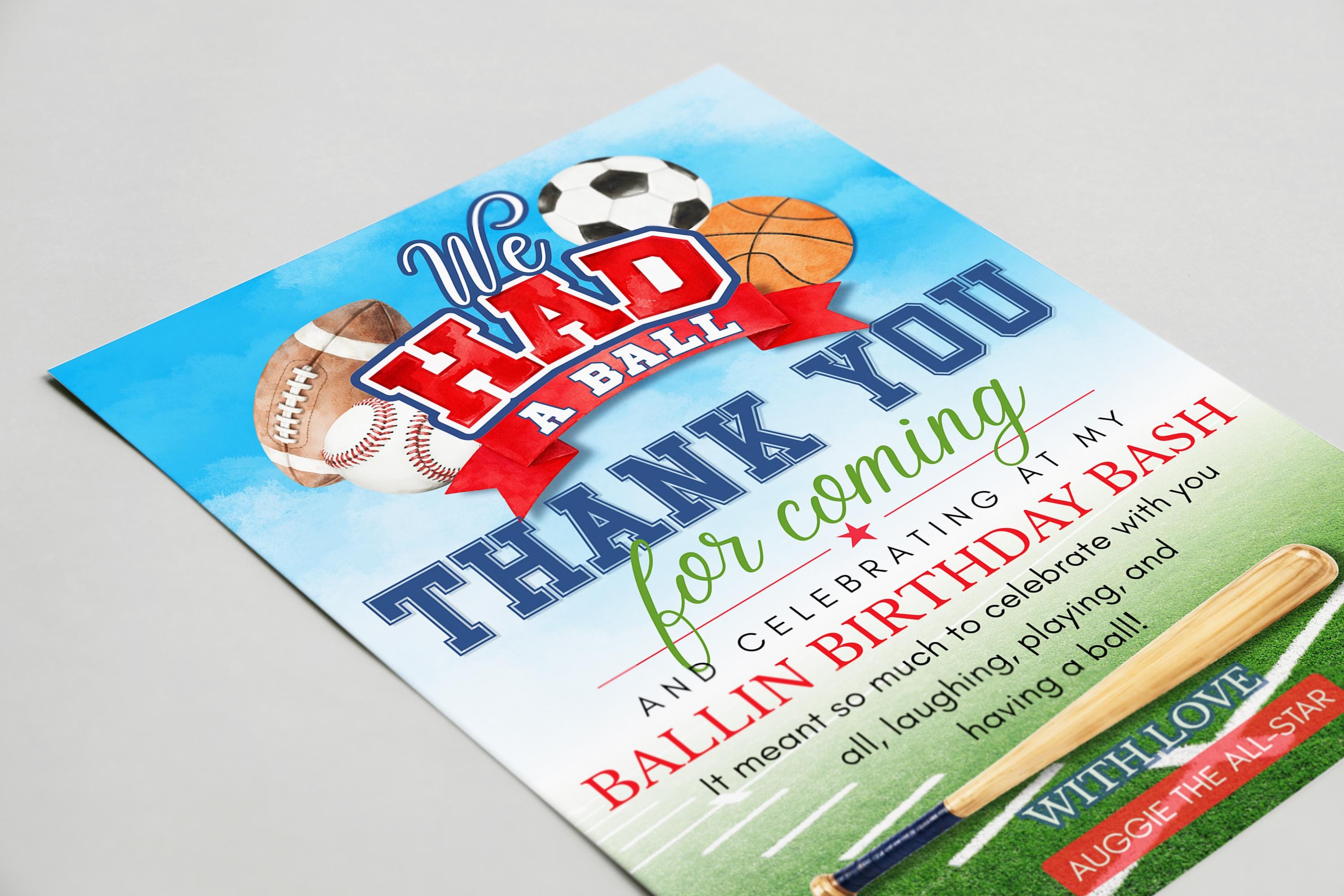 Sports Birthday Thank You Card | We Had a Ball | All Star Printable ...