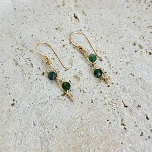 Moss Agate Earrings Gold Green Stone Drop Earrings With Crystals Gift for Women Earrings Dangle Hypoallergenic Earrings Nature Theme