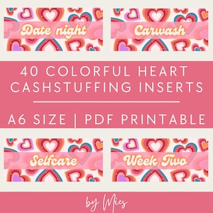 Printable Cash Stuffing Cards A6 Colorful Hearts | Cash Envelope Budgeting | Money Organizer | Instant Download PDF