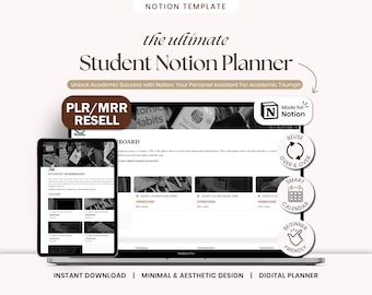 Student Notion Planner | PLR Academic Dashboard, Productivity Template (Digital Download)