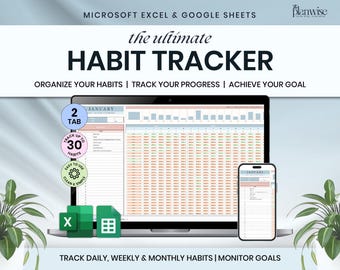 Habit Tracker Spreadsheet for Google Sheets & Excel (Digital Download)