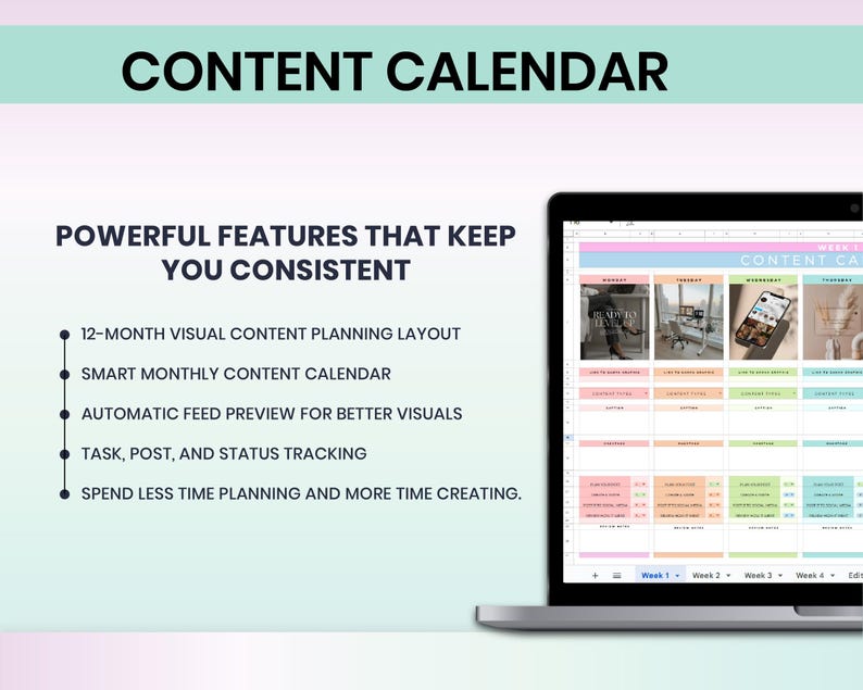 Planificador de contenido para redes sociales, Calendario de contenido de Hojas de cálculo de Google (Descarga digital) imagen 3