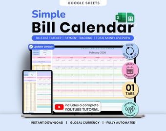 Bill Calendar Spreadsheet for Google Sheets Bill Payment Planner Personal Finance (Instant Download)