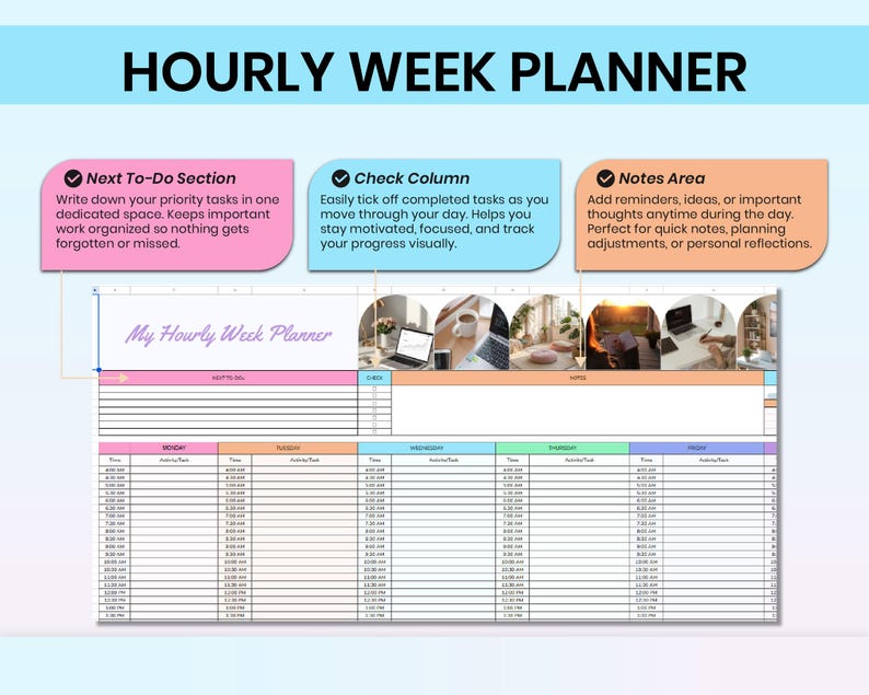 Weekly Time Blocking Planner Spreadsheet, 24 Hour Schedule (digital ...