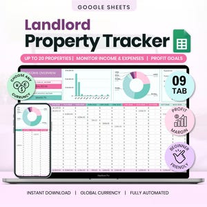 Landlord Property Tracker Google Sheet | Property Management | Rental Income & Expense (Digital Download