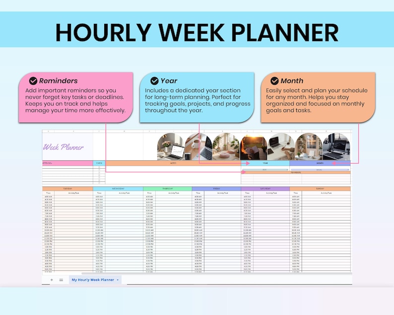 Weekly Time Blocking Planner Spreadsheet, 24 Hour Schedule (digital ...