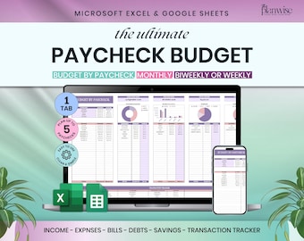 Paycheck Budget Spreadsheet, Excel & Google Sheets (Digital Download)