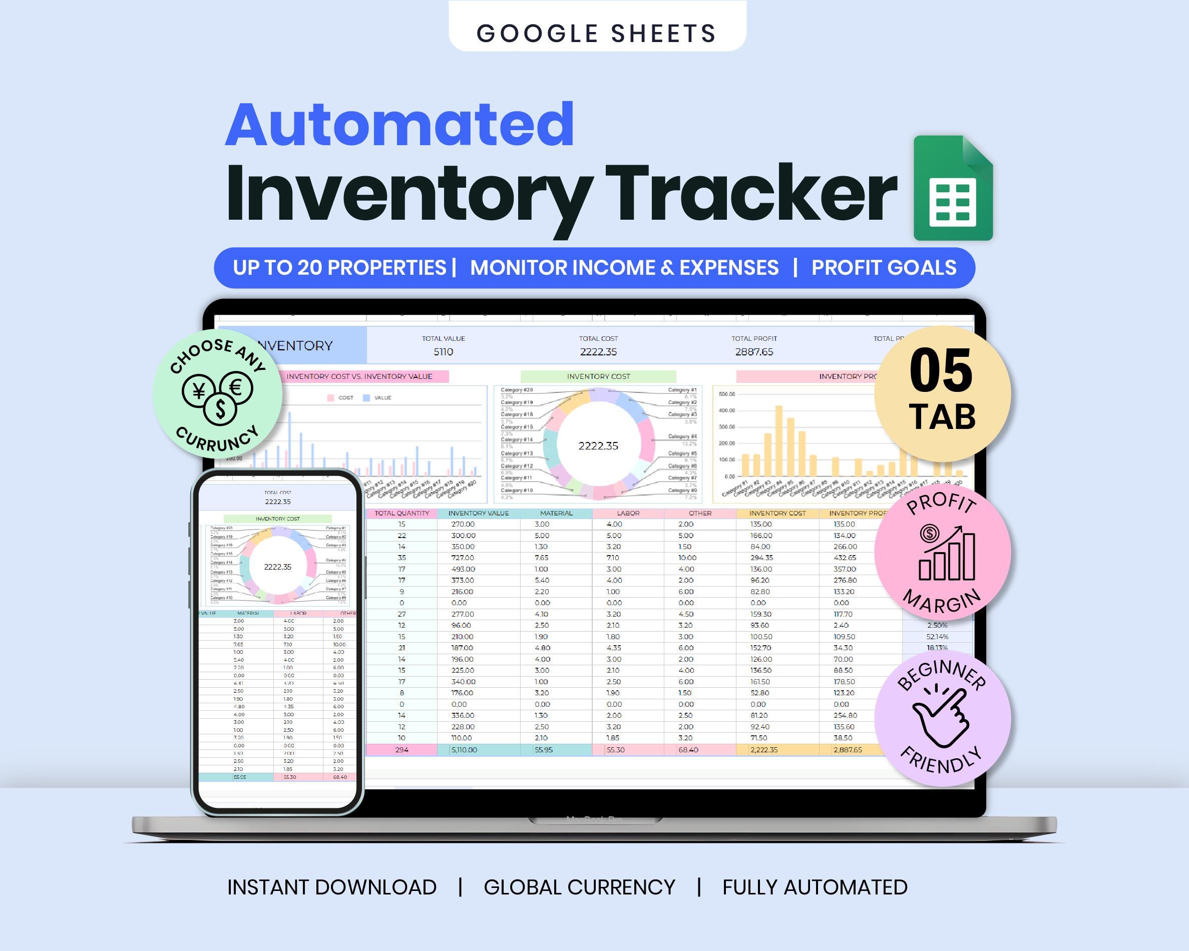 Inventory Tracker Spreadsheet: Small Business Google Sheets Template ...
