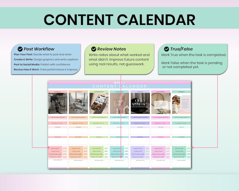 Planificador de contenido para redes sociales, Calendario de contenido de Hojas de cálculo de Google (Descarga digital) imagen 5