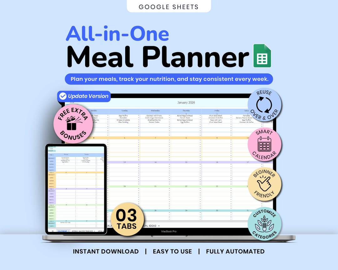 Weekly Meal Planner Spreadsheet Google Sheets Weekly Macro Tracker ...