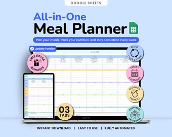 Weekly Meal Planner Spreadsheet Google Sheets Weekly Macro Tracker Grocery List Digital Cookbook
