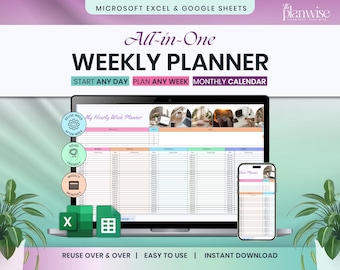 Weekly Time Blocking Planner Spreadsheet, 24 Hour Schedule (Digital Download)