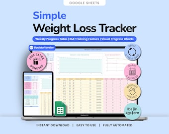 Weight Loss Tracker Spreadsheet | Calorie, Meal Planner | Digital Workout Planner | BMI Calculator (Instant Download)