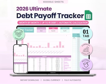 Schuldafbetalingstracker, sneeuwballawinecalculator, Google Spreadsheets (digitale download)