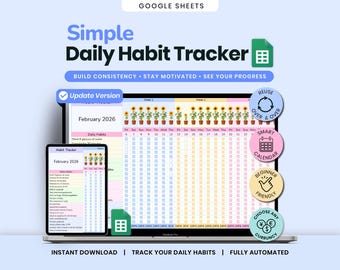 Habit Tracker Spreadsheet For Google Sheets Template Goal Tracker Planner (Digital Download)